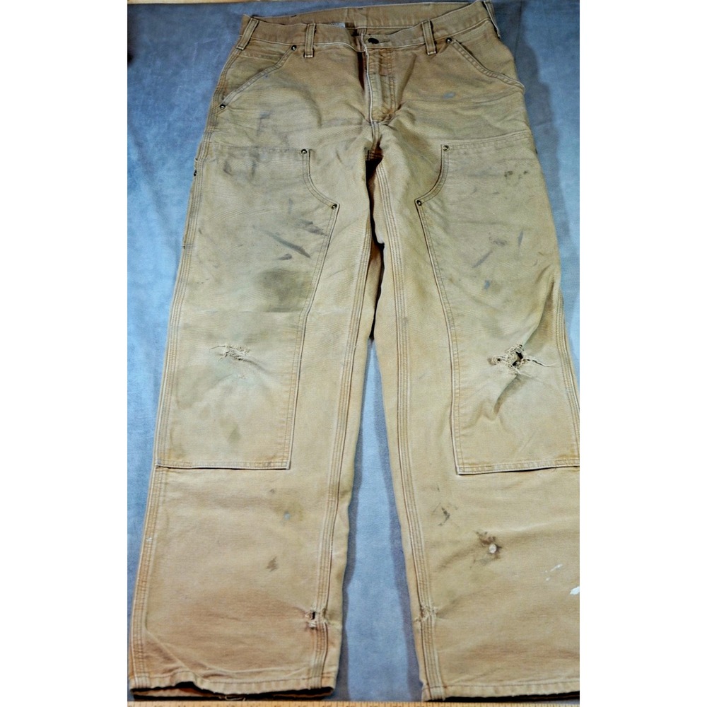 Carhartt B136 BRN Double Knee Carpenter Pants Men's 32x34 Distressed Thrash